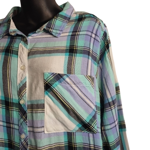 Arizona Jean Co Women's Green White Plaid Button Down Cotton Shirt Size XL - Picture 3 of 6